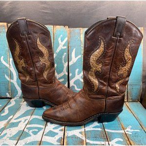 Abilene Boots Womans Size 7.5M Leather CowGirl Boots with Gold Inlays